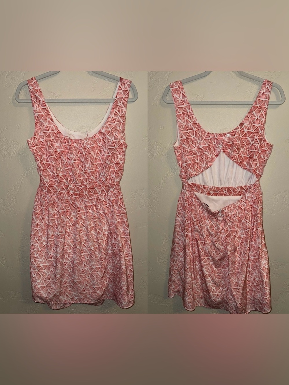 Annabella Coral Pink Geometric Mini Dress Back‎ Cutout Summer Beach Party M